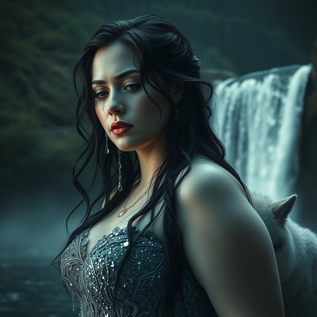 Ethereal Water Woman Weeping Under Moonlight