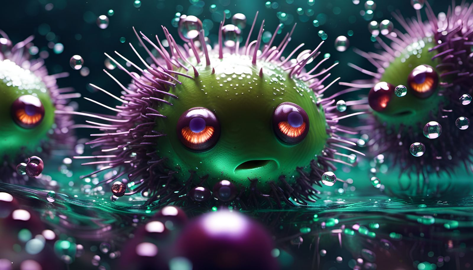 Reflective-Eyed Rambutan Urchin Aliens in Ocean