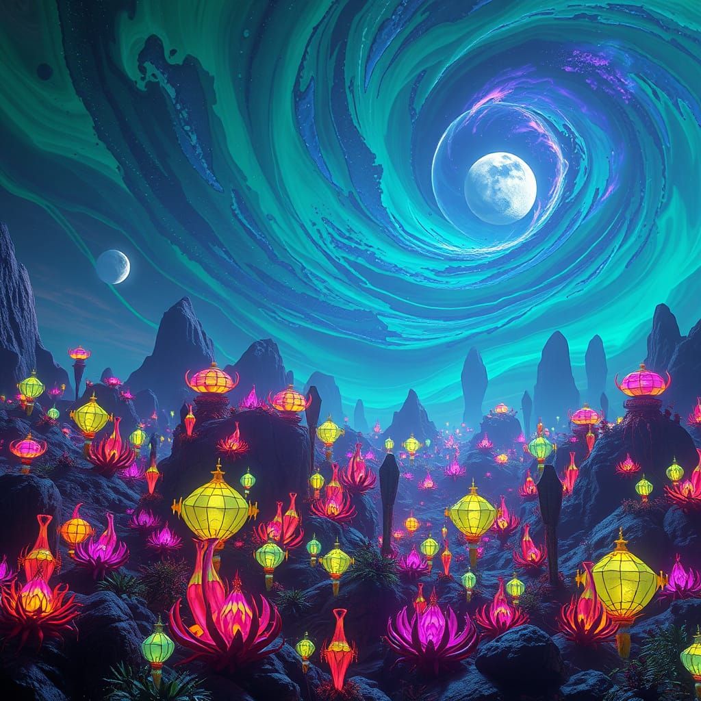 Bioluminescent Alien Planet Nebula Sky