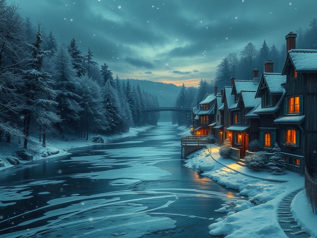 Mystical Winter Wonderland in Moody, Cyberpunk Style