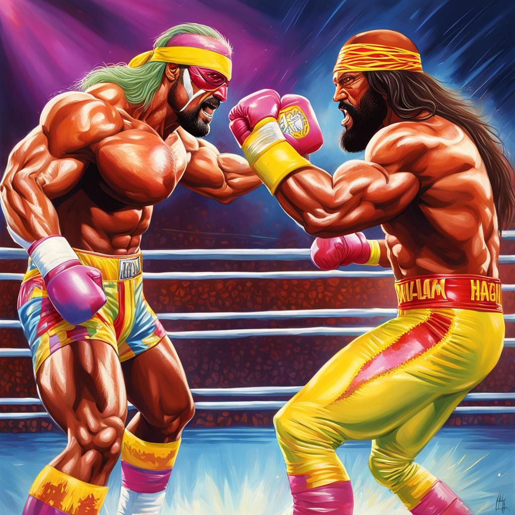 Hulk Hogan vs Macho Man: Hyperrealistic Wrestling Art