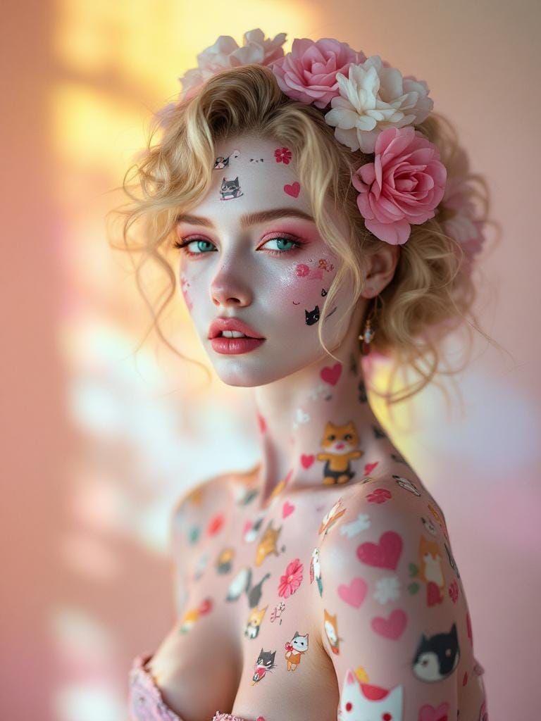 Doll-like Woman with Body Paint in Bleached Colors