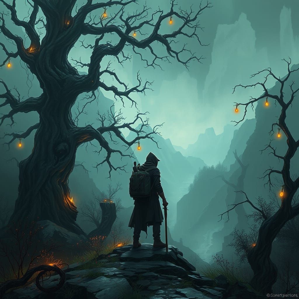 Traveler at Gloomthorn Vale Edge in Digital Painting Style