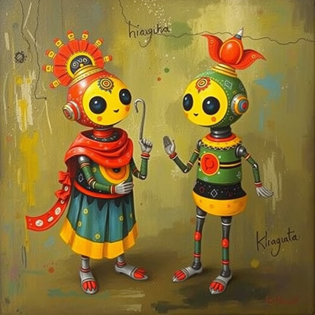 Kalighat Painting of Cute Robots