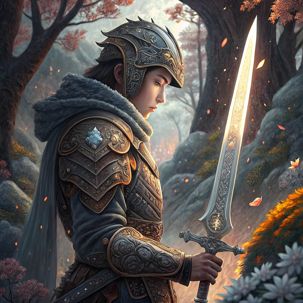 Asian Warrior with Translucent Sword, Anime-Inspired Design