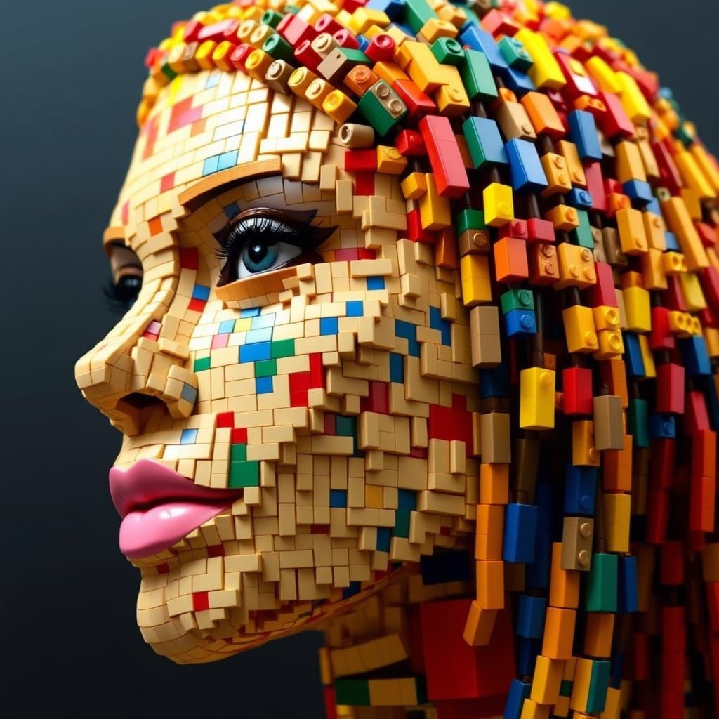 Detailed Female LEGO Head Sculpture