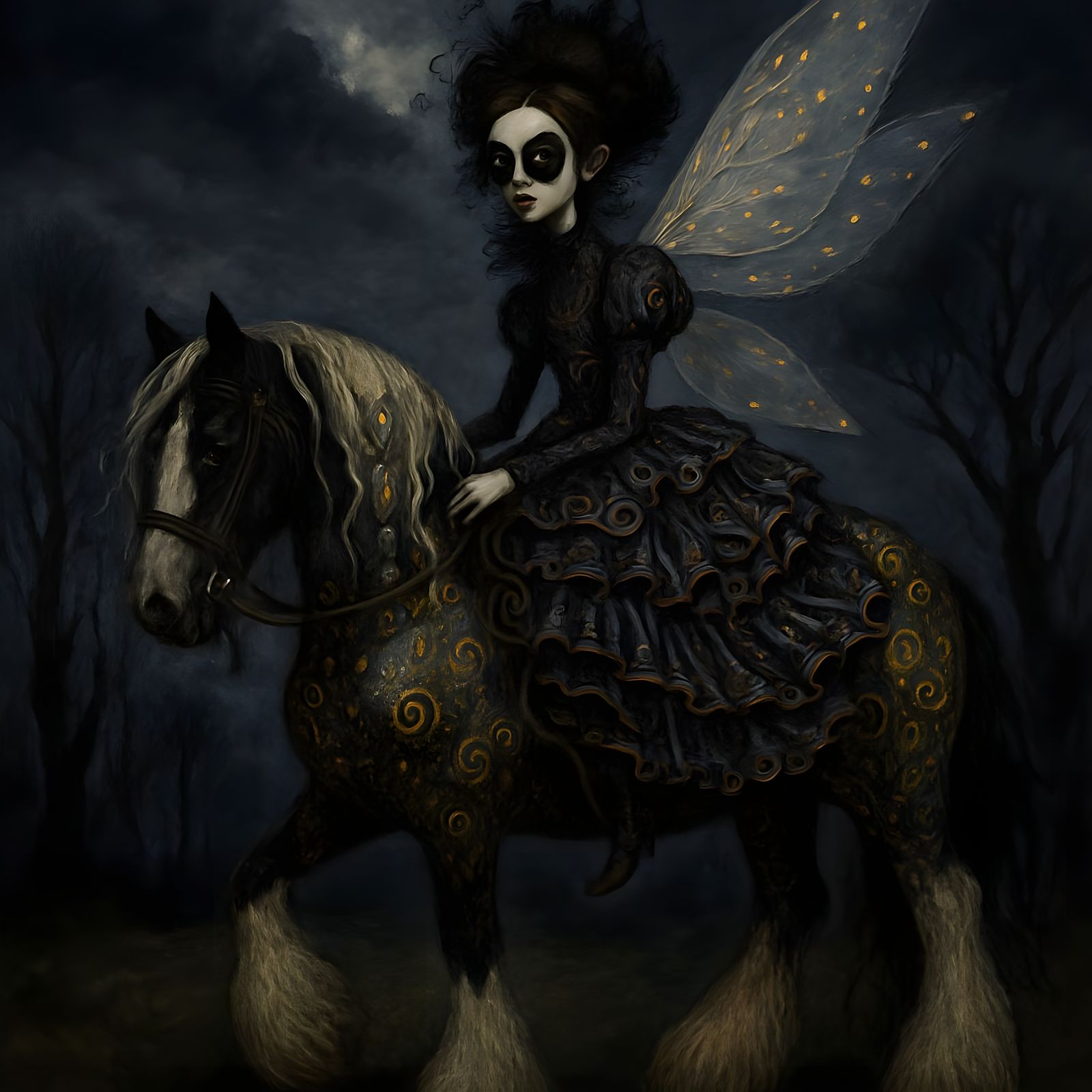 Dark Fantasy Fairy Rider on Gypsy Vanner Horse
