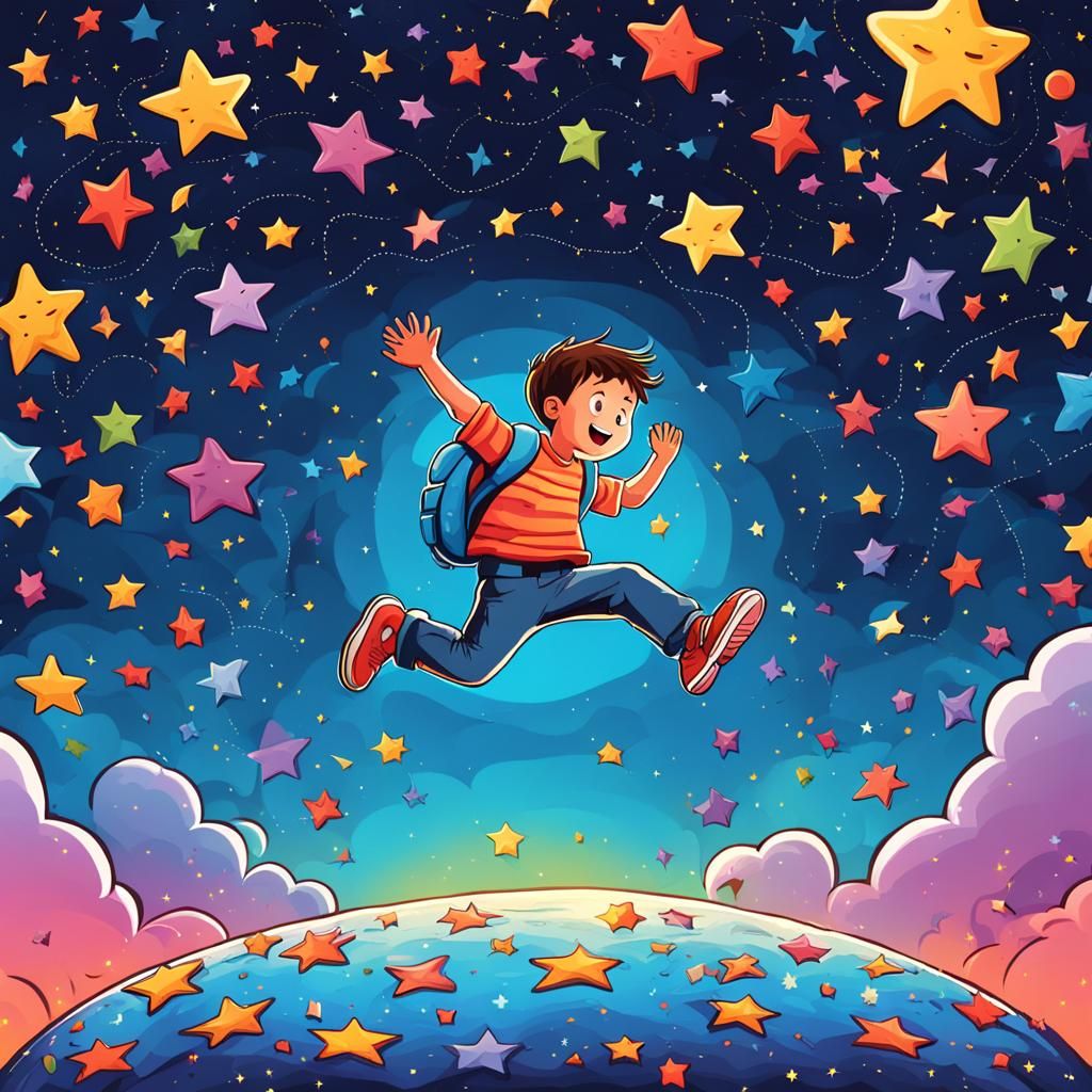 Cartoon Kid's Dream: Jumping on Stars