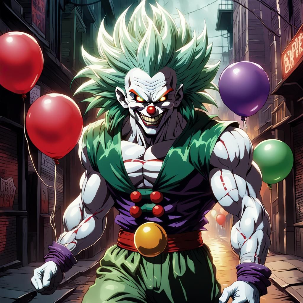 Anime Warrior Clown in Dark Alley