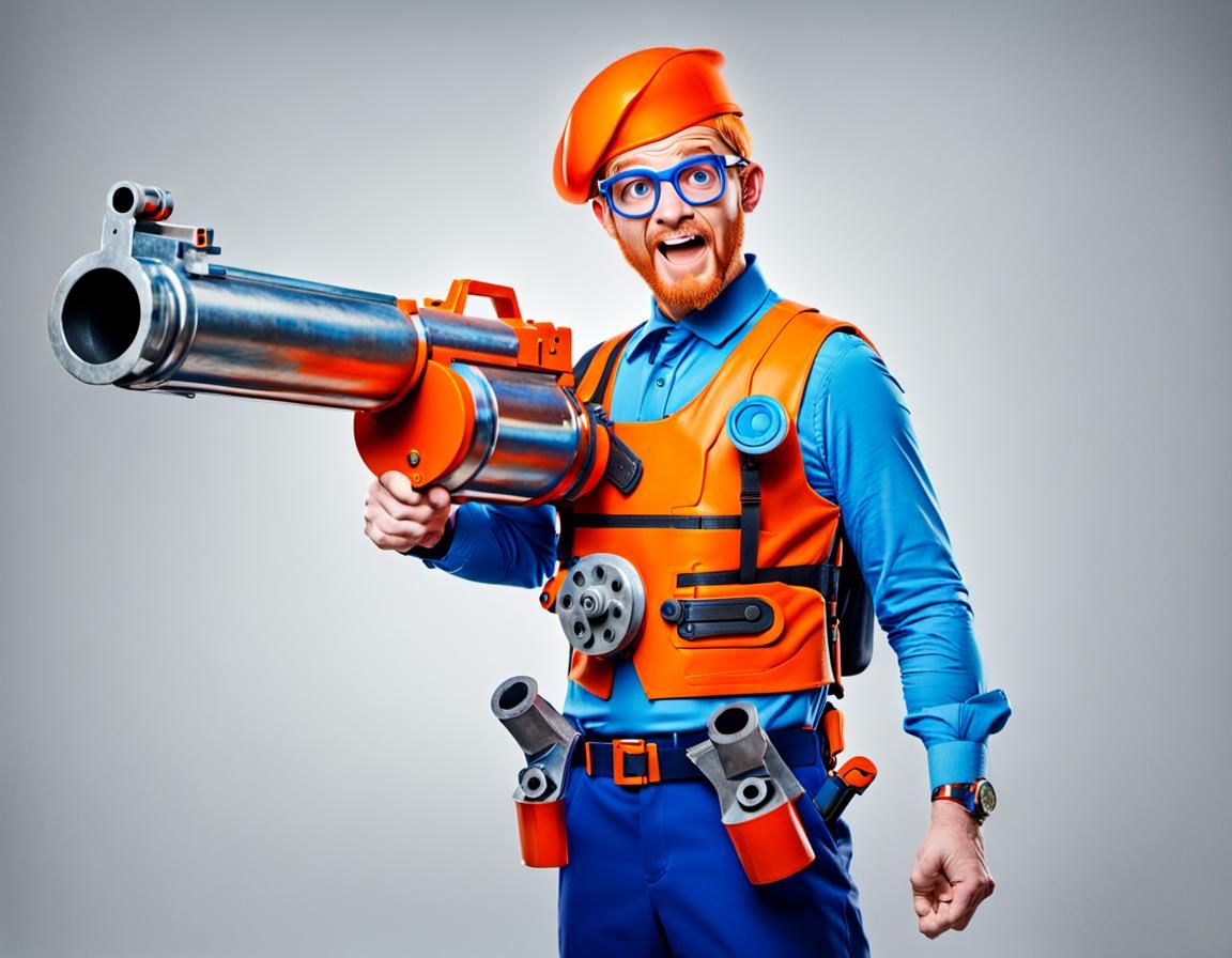 Blippi with Gatling Gun: Humorous AI Image