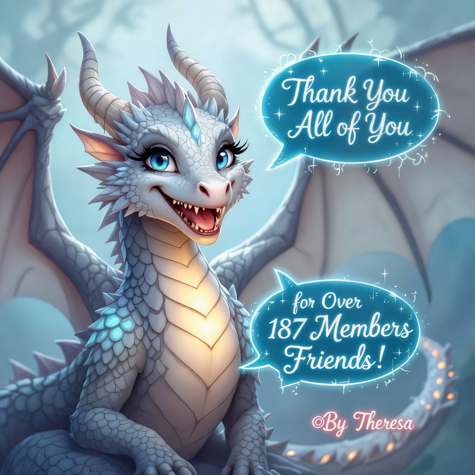 Friendly Glowing Dragon With Blue Eyes