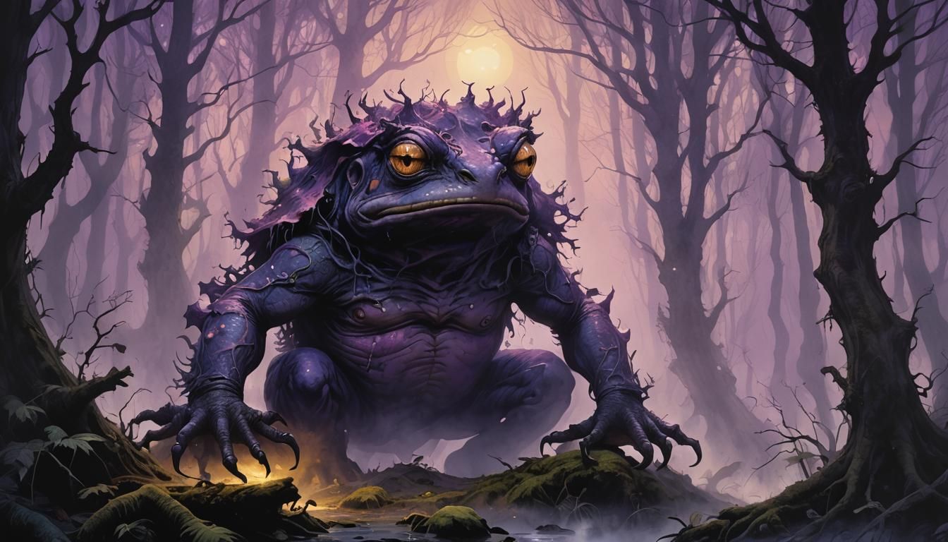 Mystical Chiaroscuro Forest Unveils Glowing Toad