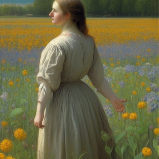 young woman in a flower-field
