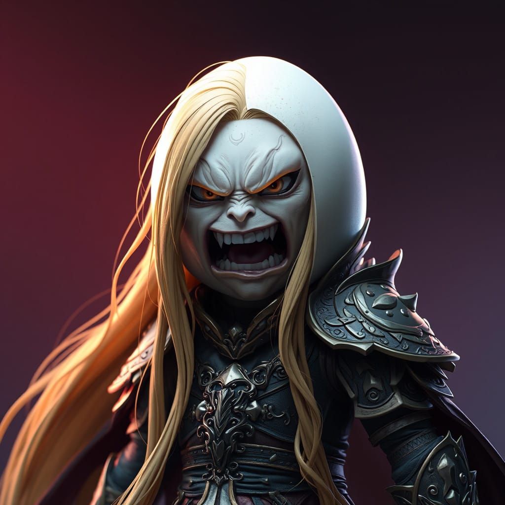 Egg Man with Golden Locks in Anime-Inspired Outfit