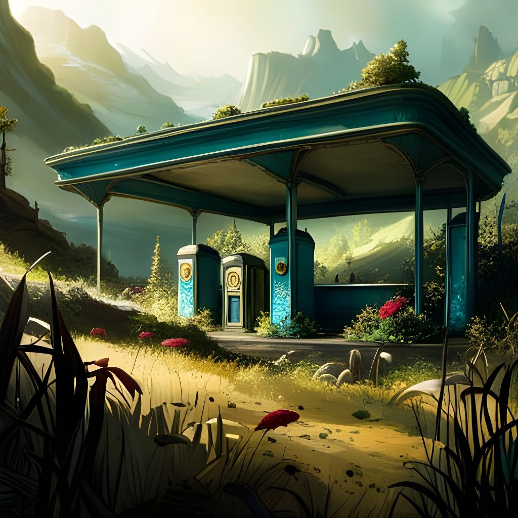 Nature Reclaims Abandoned Gas Station: Fantasycore Art