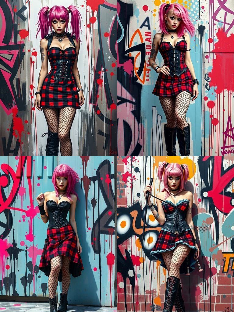 Pink-Haired Punk in Graffiti Art Style