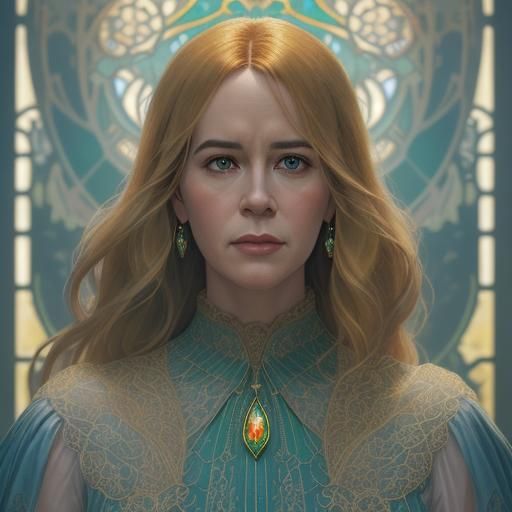 Art Nouveau Portrait of Young Woman in Sunlight