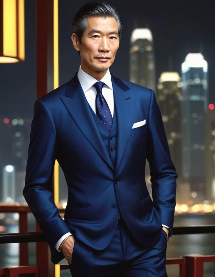 Elegant Gentleman in Colorful Hong Kong Nightlife