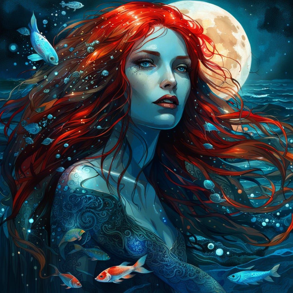 Enchanting Siren in a Luminous Blue Sea