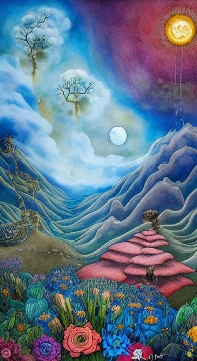 Peruvian Andes Ecosystem Revival as Watercolor Painting