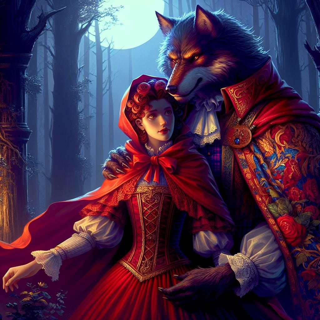 Dark Fantasy Red Hood and Werewolf Embrace