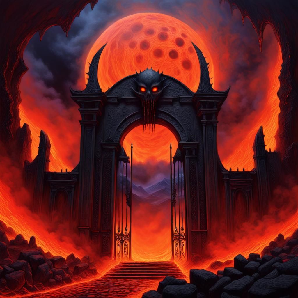 Black Moon Over Hellscape in Dark Surrealist Style