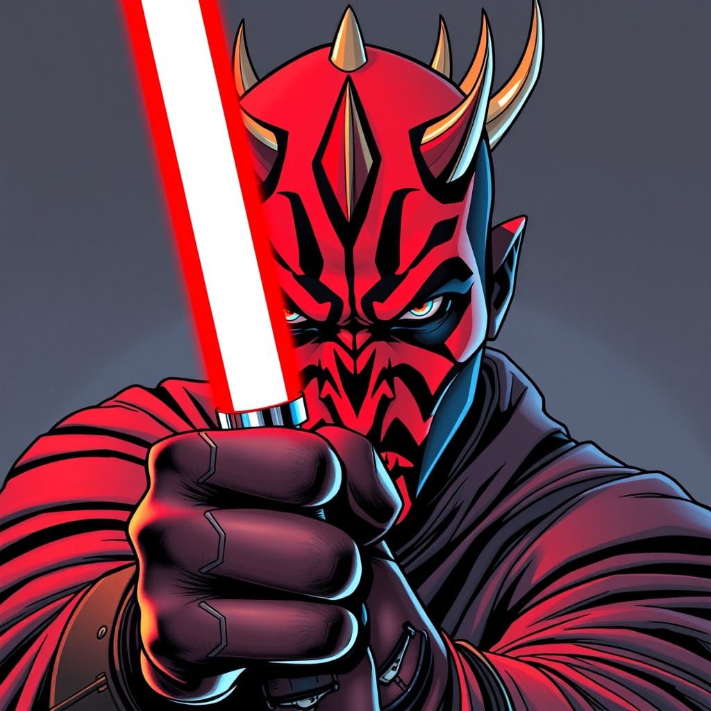 Darth Maul's Intense Gaze in Comic Book Style