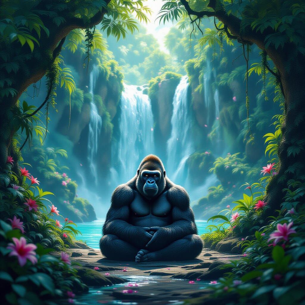 Jungle Gorilla Meditation: Hyperrealistic Cinematic Art