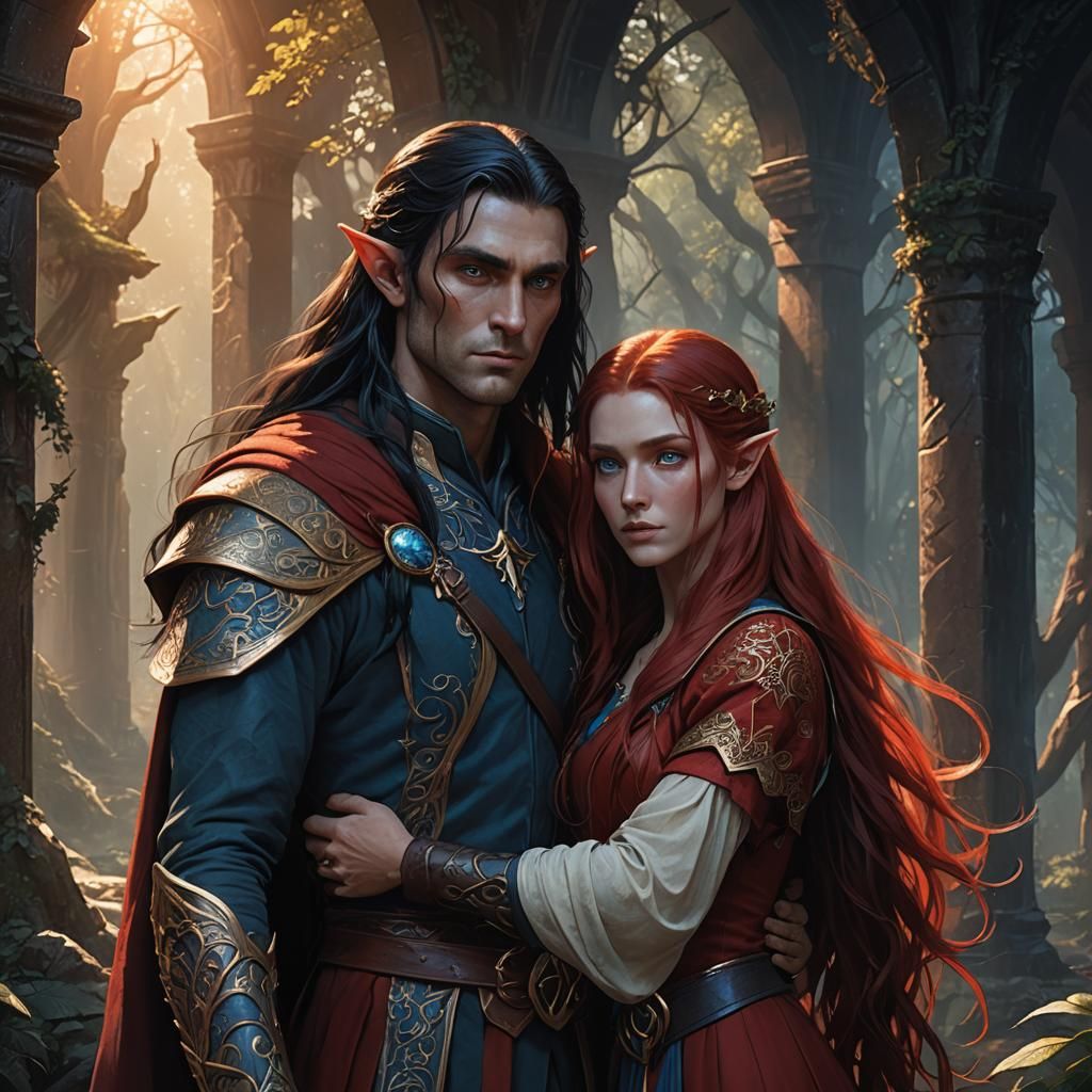 A tall male elf in his late 20's, with very very long black ...