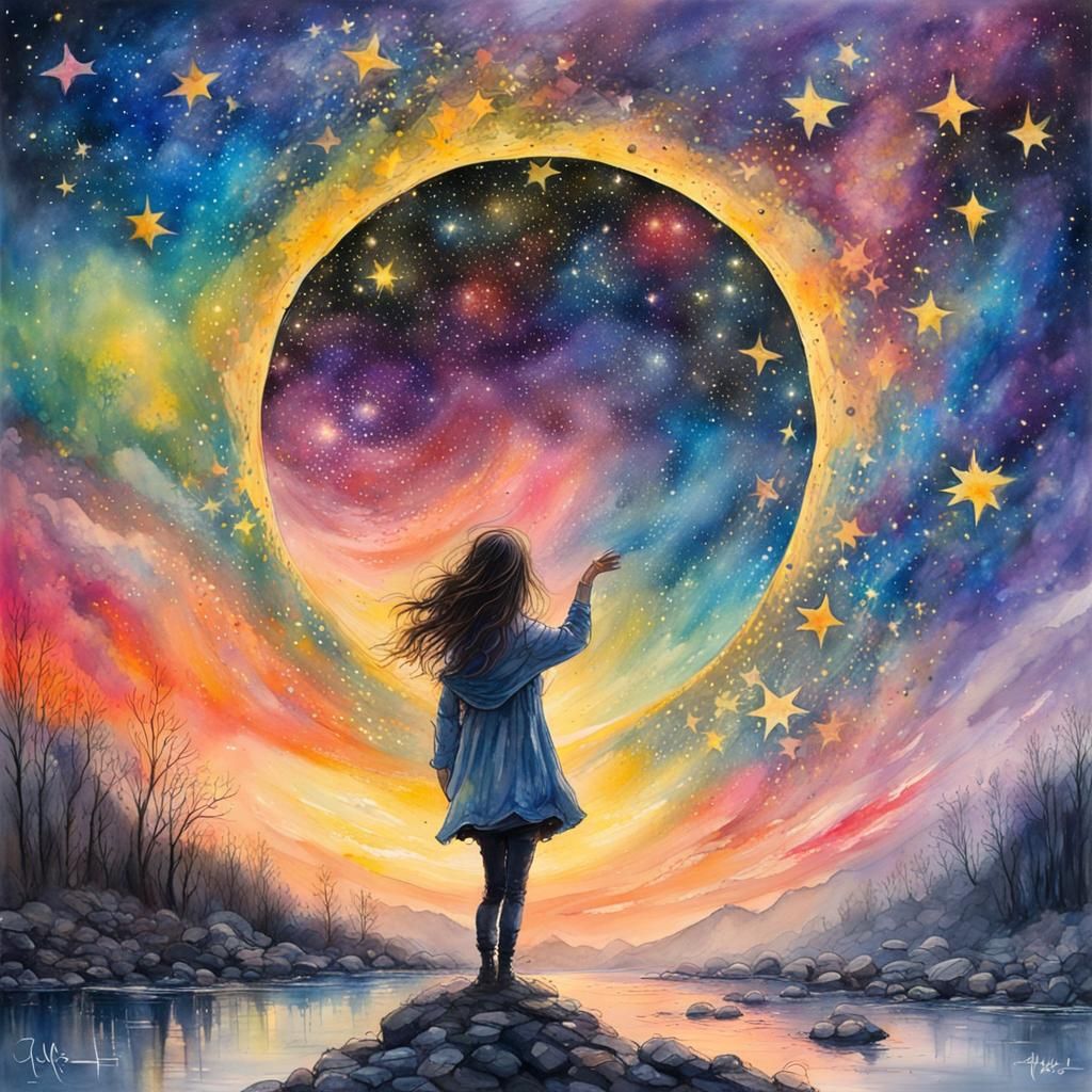 Girl on a starry night.