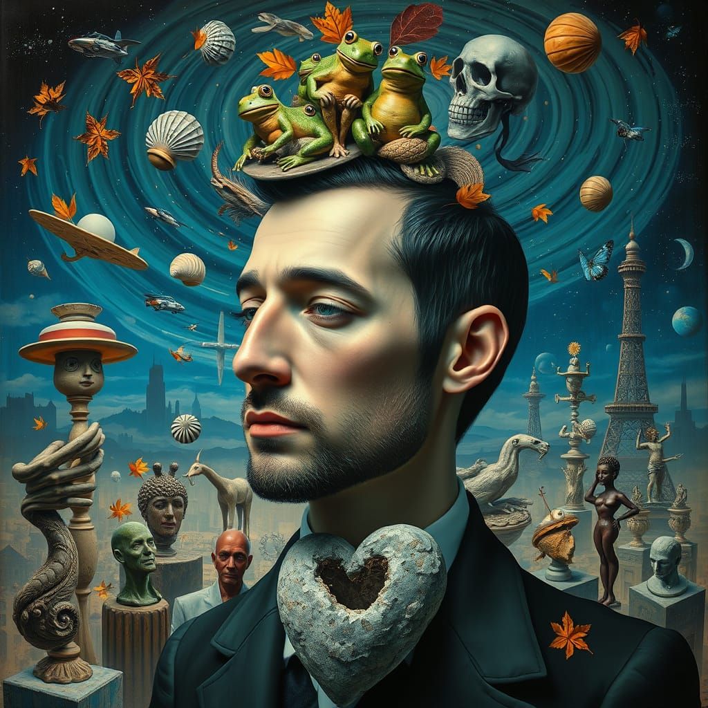 Dreamlike Surrealist Masterpiece with Hyperrealistic Portrai...