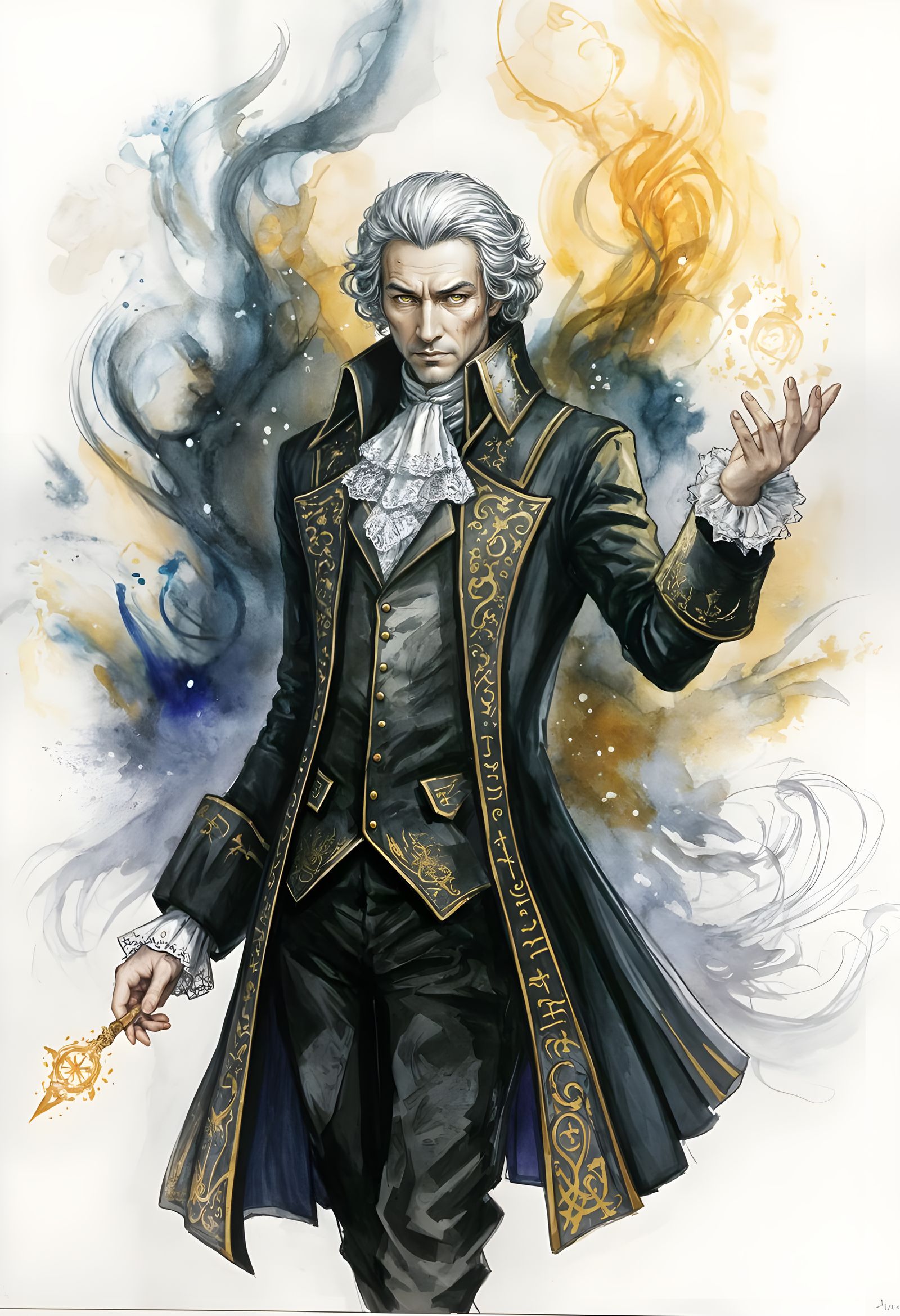 Enigmatic Illuminist Wizard in a Swirl of Magic