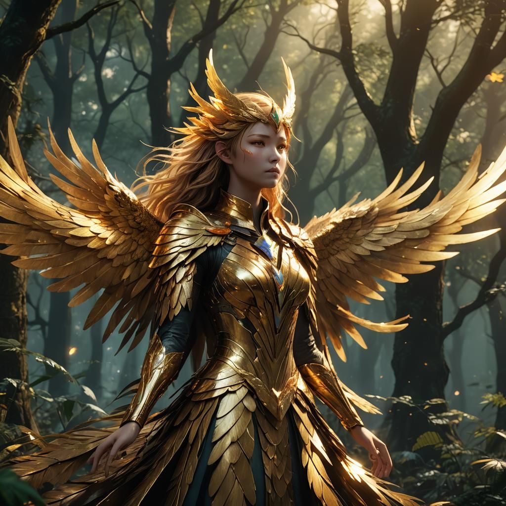 Golden Phoenix Cleansing Dark Forest, Anime Concept Art