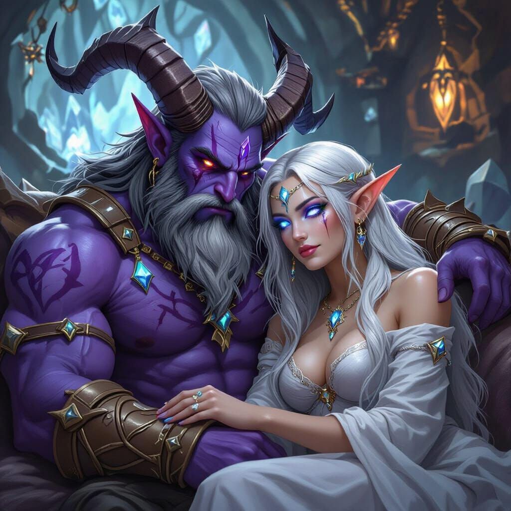 Epic Fantasy: Draenei and Elf Intimate Moment