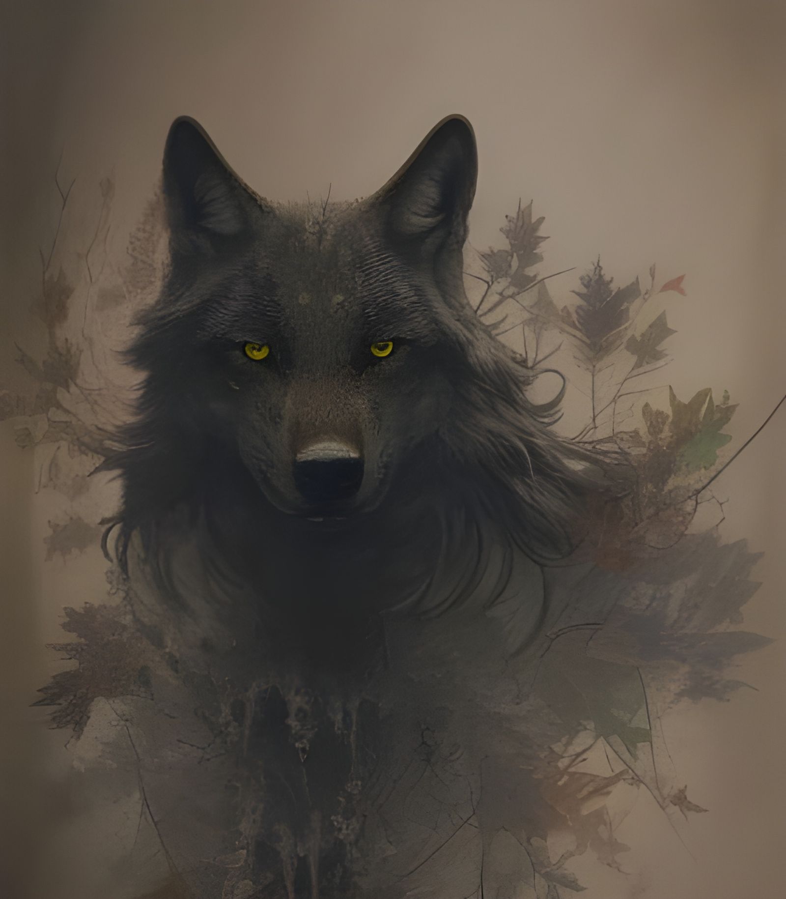 Sinister Wolf Portrait in Autumnal Horror Style