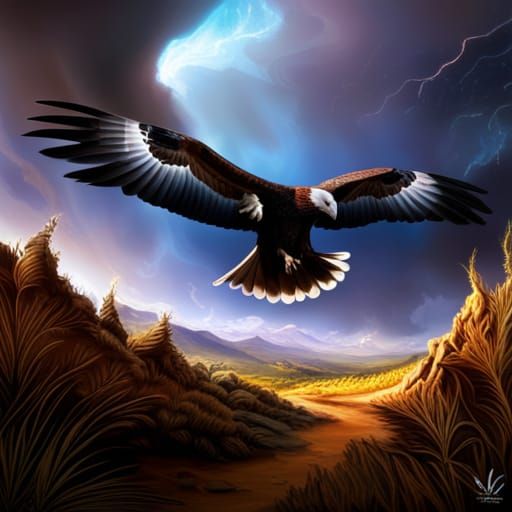 Wedge-Tailed Eagle Hunting Rabbit, Detailed Matte Painting