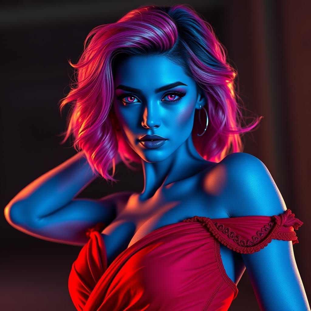 Neon Goddess in Vibrant Red, Inspired by AAA Gaming Cinemati...