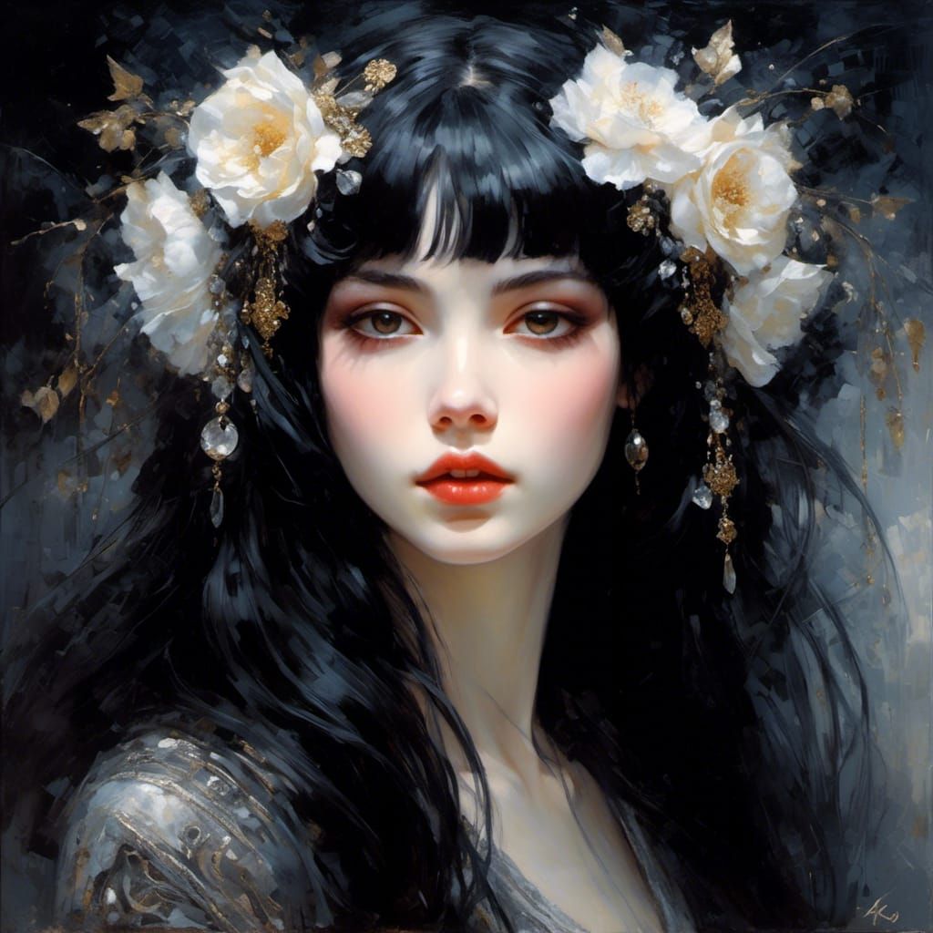 Gothic Noir: Oil Painting of a French Beauty