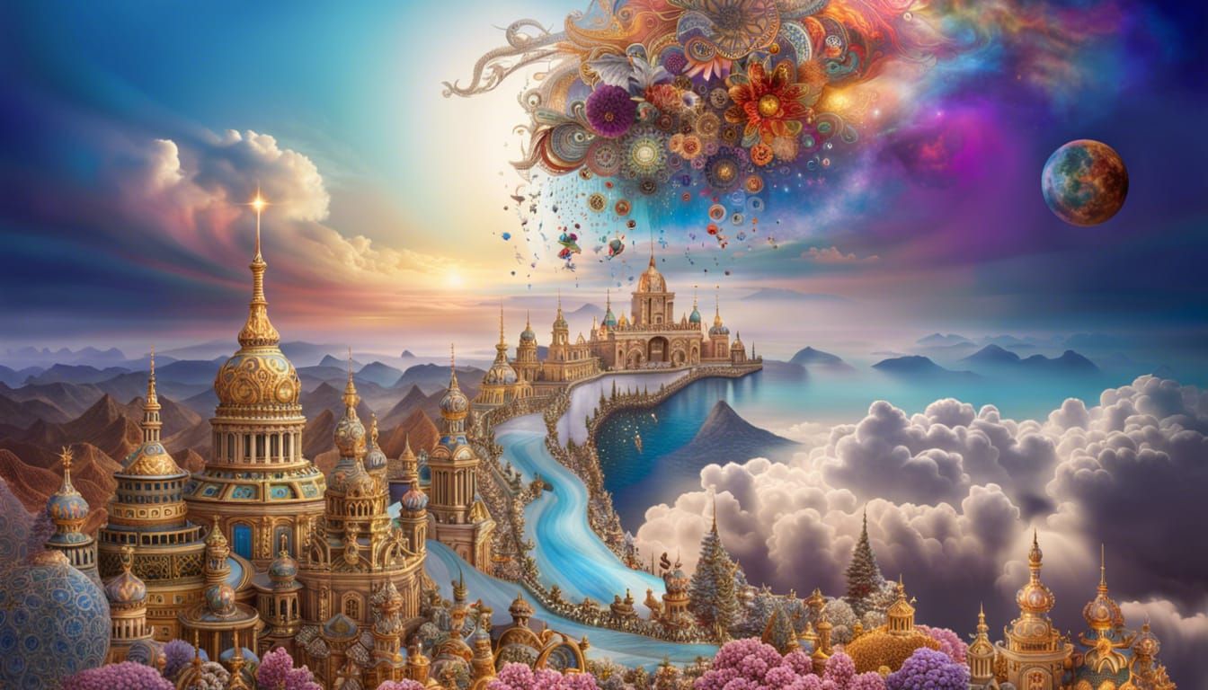 Heavenly Surrealist Landscape in Ornate 3D Style