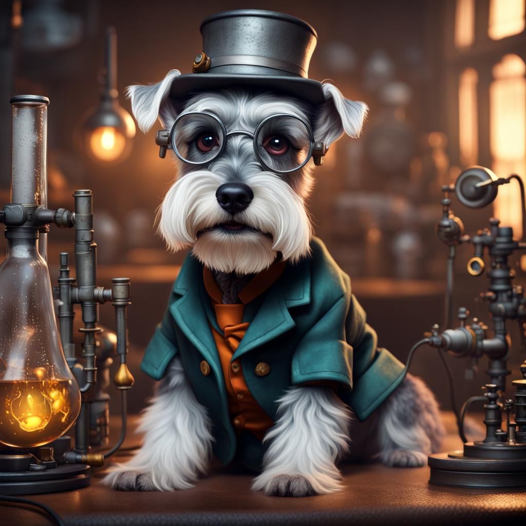 Miniature Schnauzer as Mad Scientist: Digital Art