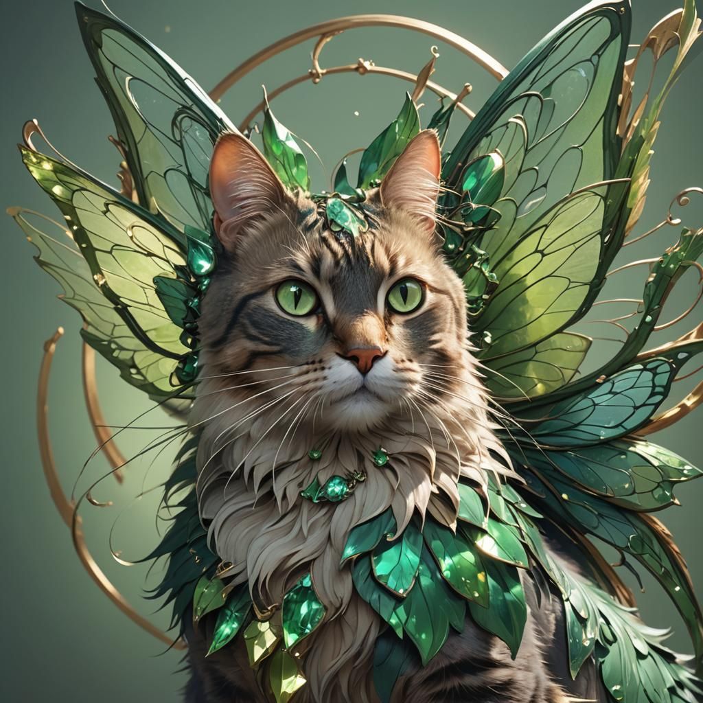 Cat with Green Fairy Wings Concept Art