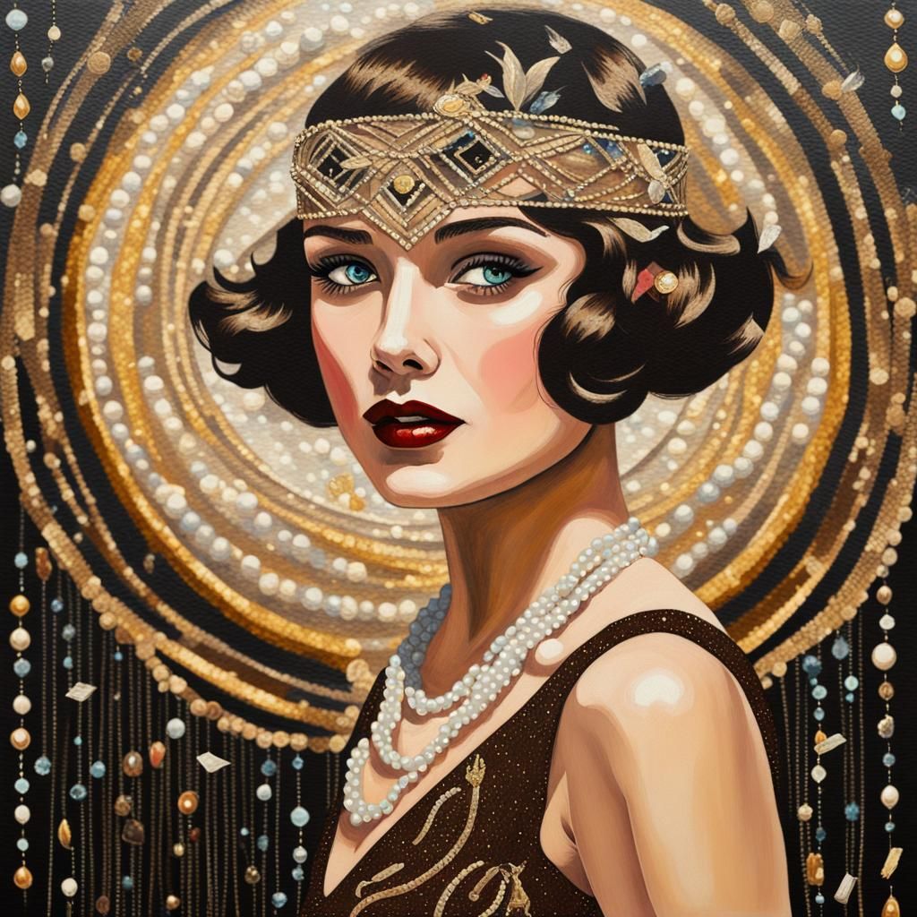 Roaring Twenties Rooftop Party in Surrealist Art Deco Style