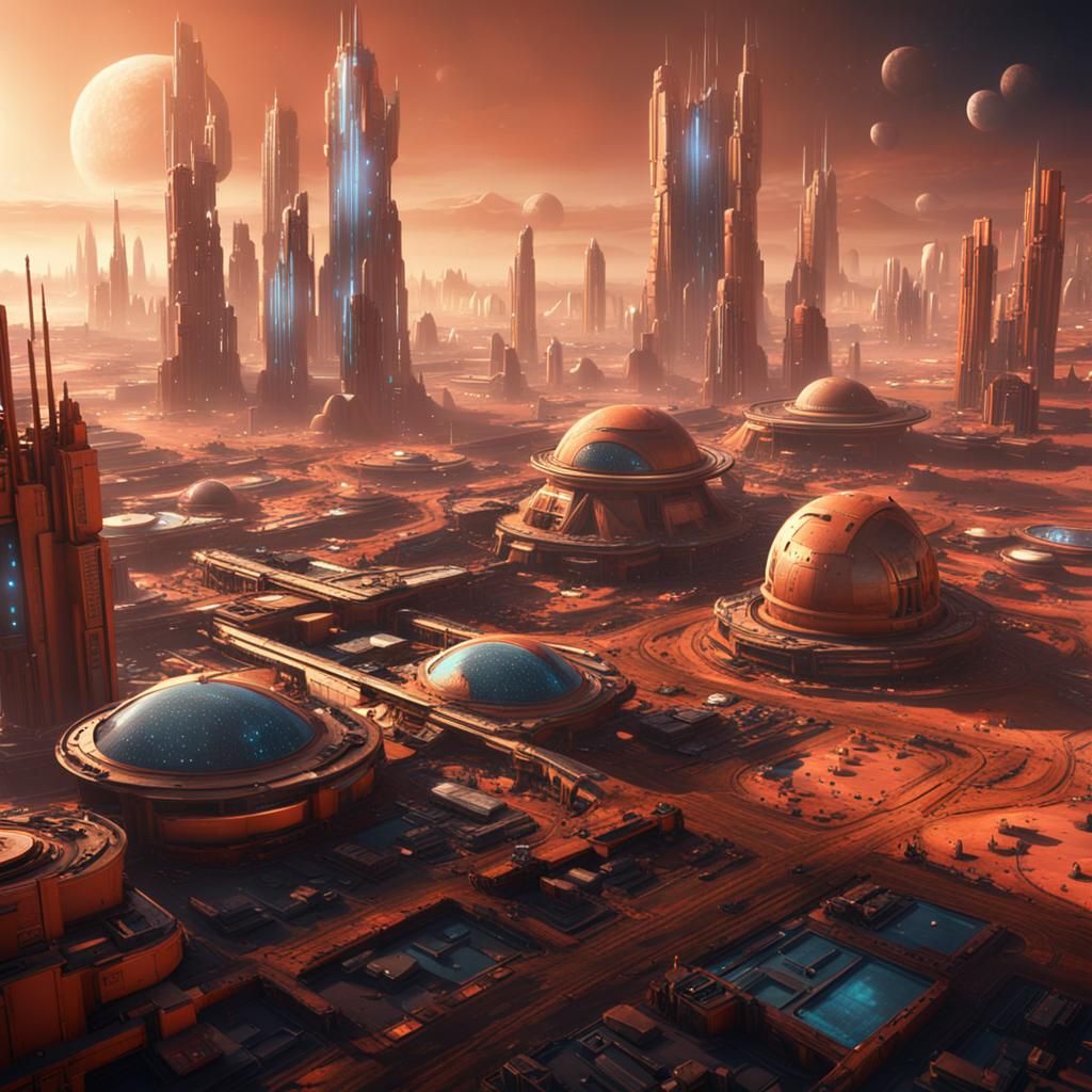 Futuristic Cyberpunk City on Mars in Detailed Matte Painting