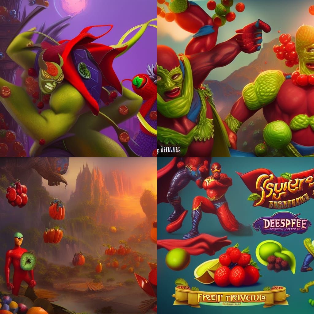 Fruit Superheroes in Detailed Digital Painting