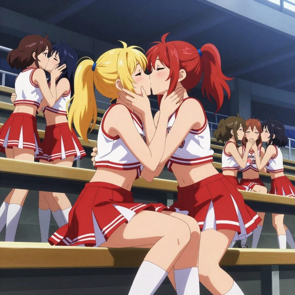 Passionate Cheerleader Kiss Under Bleachers