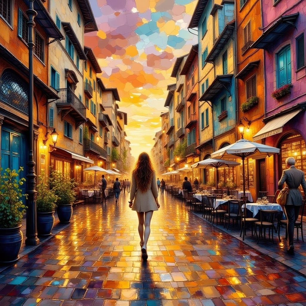 Florence Evening Stroll in Painterly Style