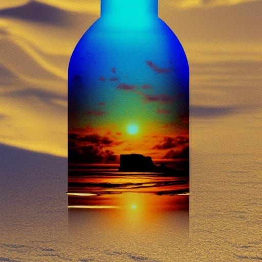 Potion Bottle with Sunset Beach, Astral Cosmic Art