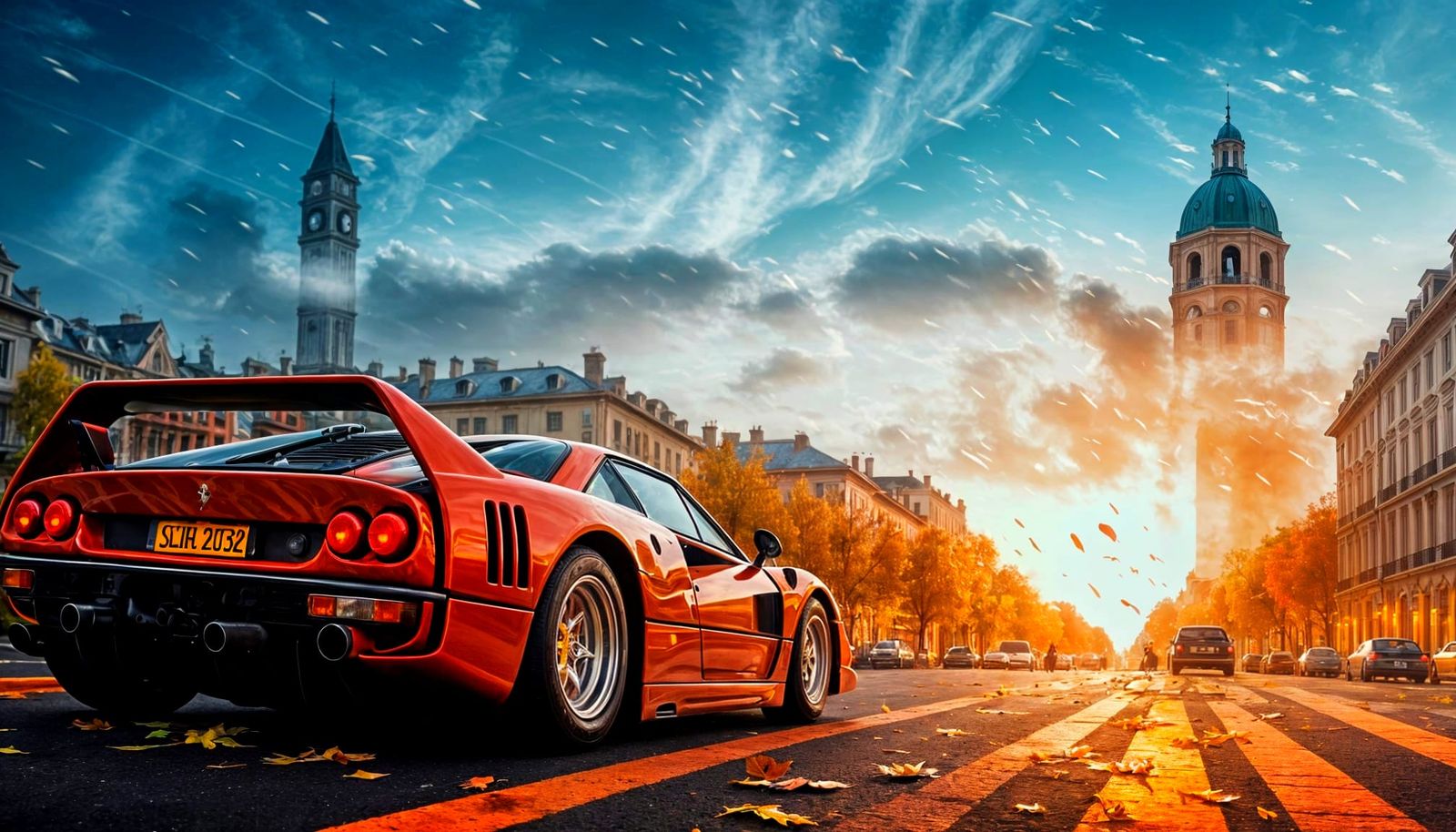 Ferrari F40 in European Plaza, Sfumato Style