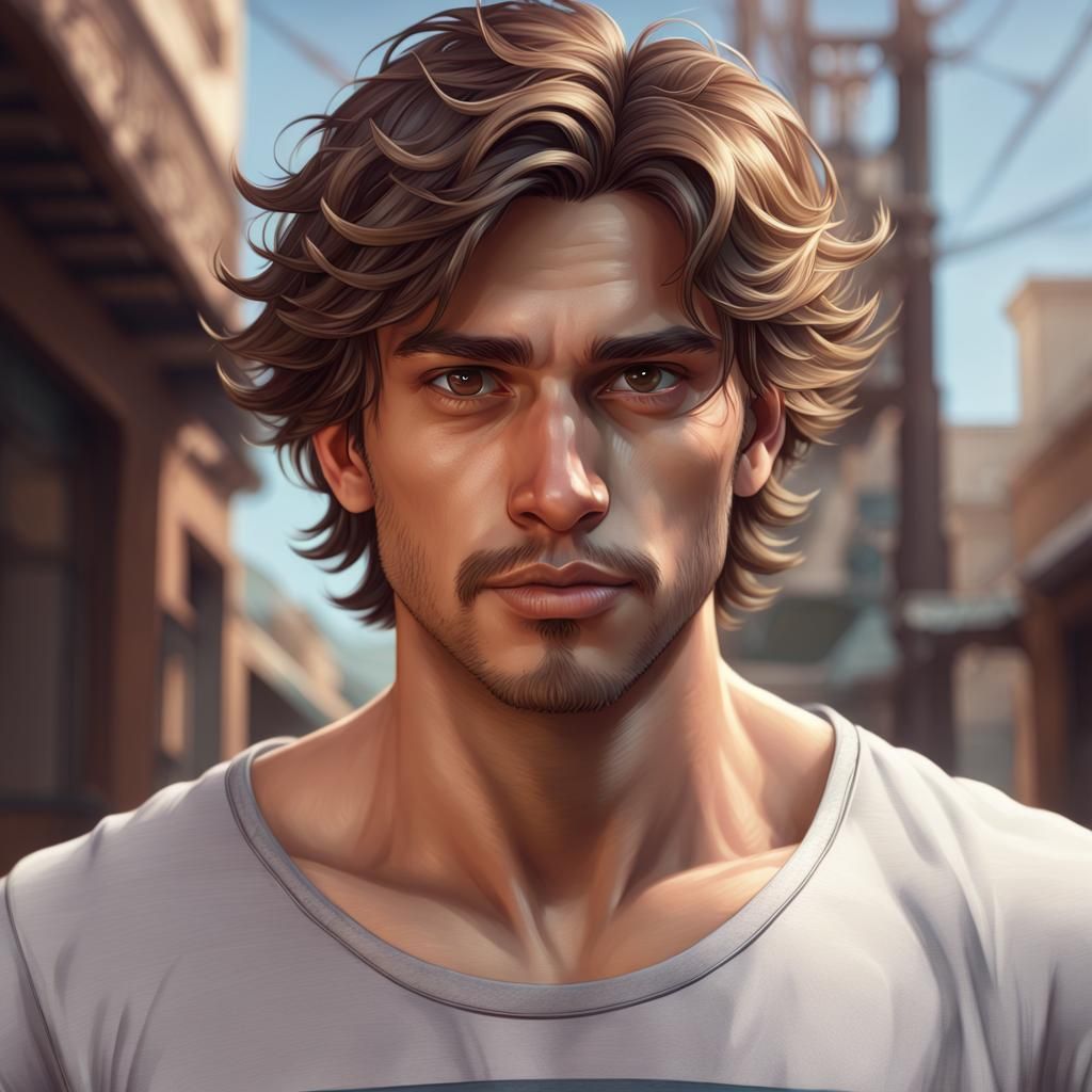 Detailed Portrait of Young Man in Digital Art Style