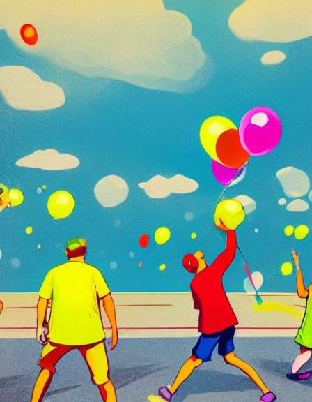 Cartoon Water Balloon Fight: 1950s Summer Fun